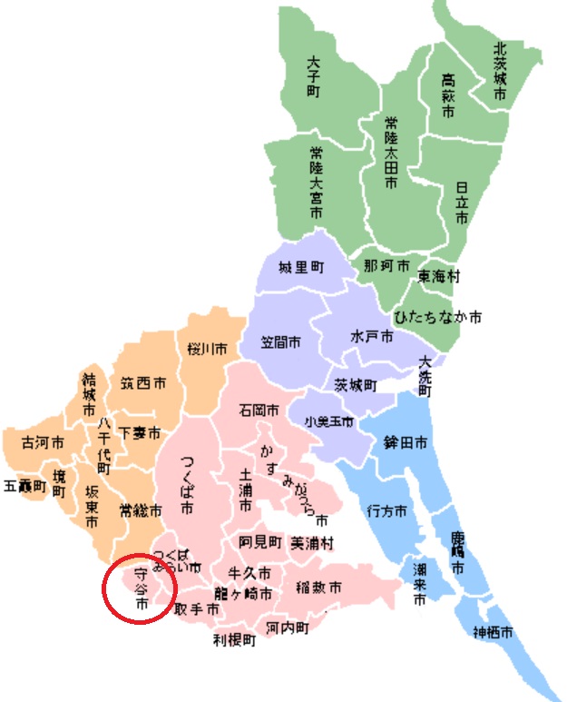 茨城県地図：守谷の位置